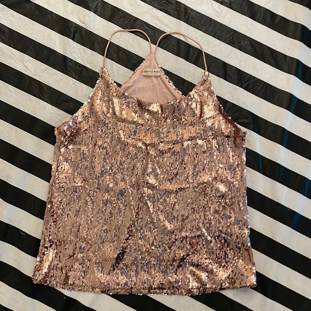 anna-kaci Sz XXL Pink Sequin Racerback Tank Top